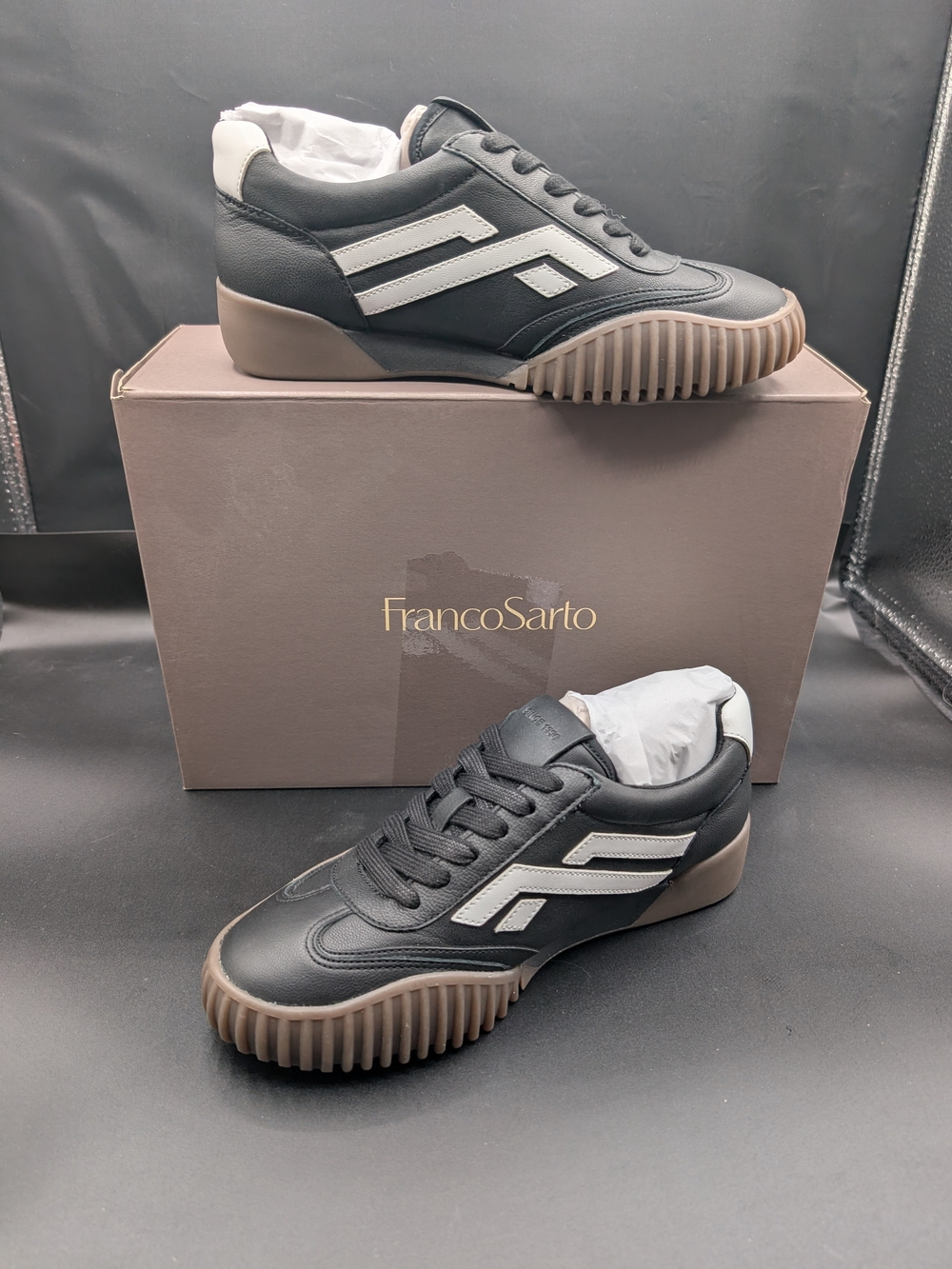 Franco Sarto Womens Black and White Low-Top Sneakers